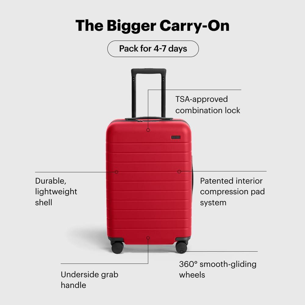 imageAway Bigger CarryOn Luggage Lightweight Hardside Large Suitcase with Spinner Wheels TSA Lock Airline Approved Jet BlackCherry Red
