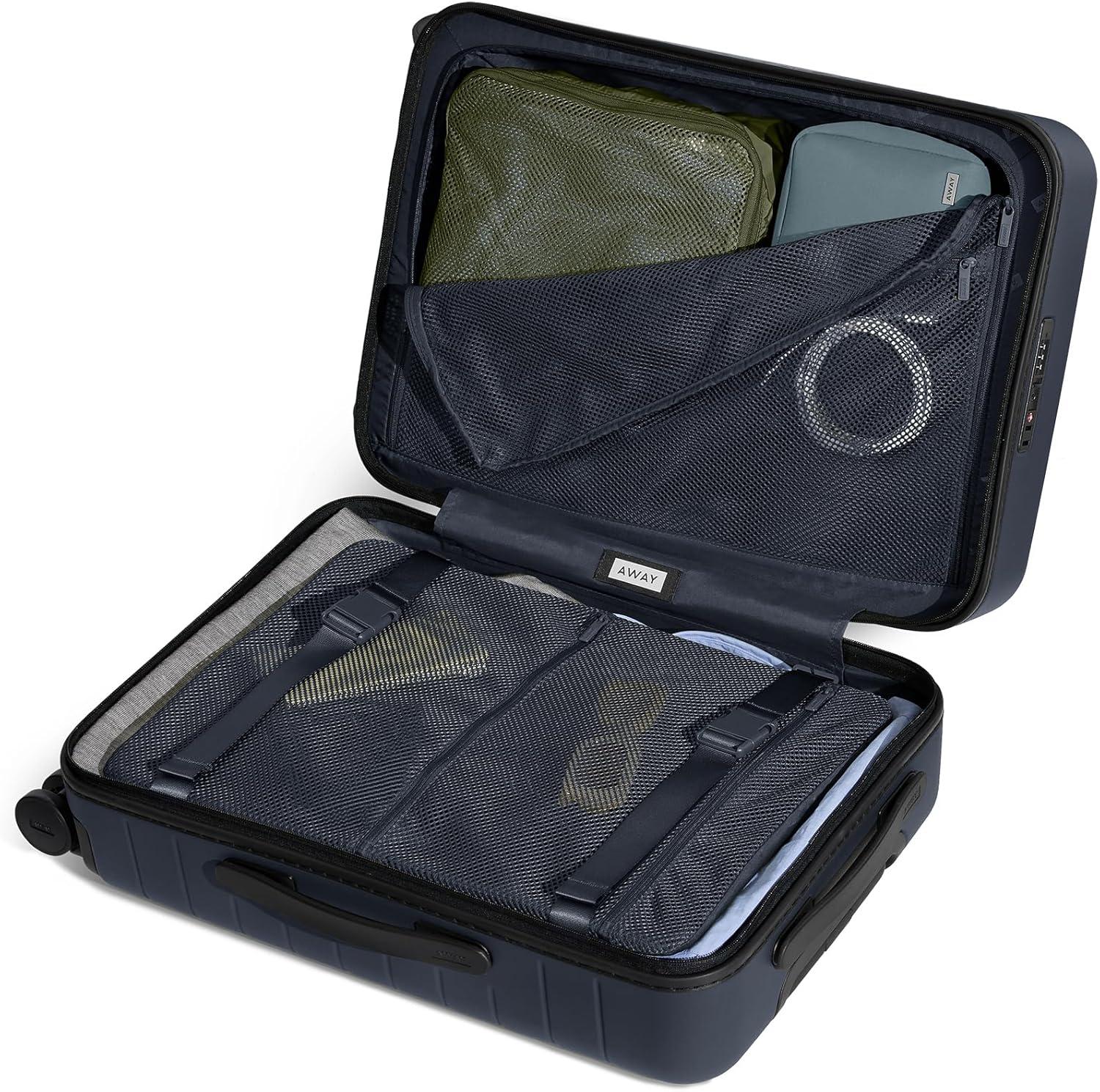 imageAway Bigger CarryOn Luggage Lightweight Hardside Large Suitcase with Spinner Wheels TSA Lock Airline Approved Jet BlackNavy Blue