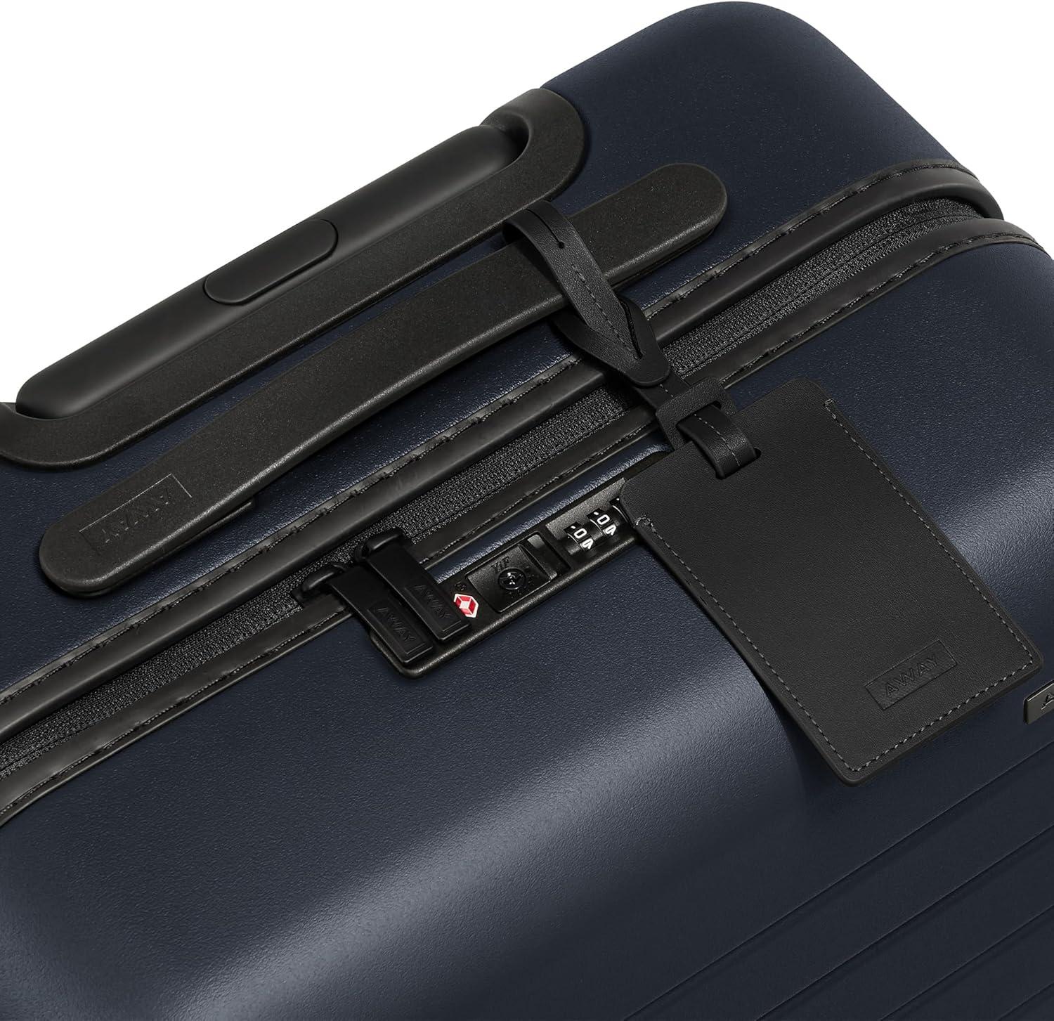 imageAway Bigger CarryOn Luggage Lightweight Hardside Large Suitcase with Spinner Wheels TSA Lock Airline Approved Jet BlackNavy Blue