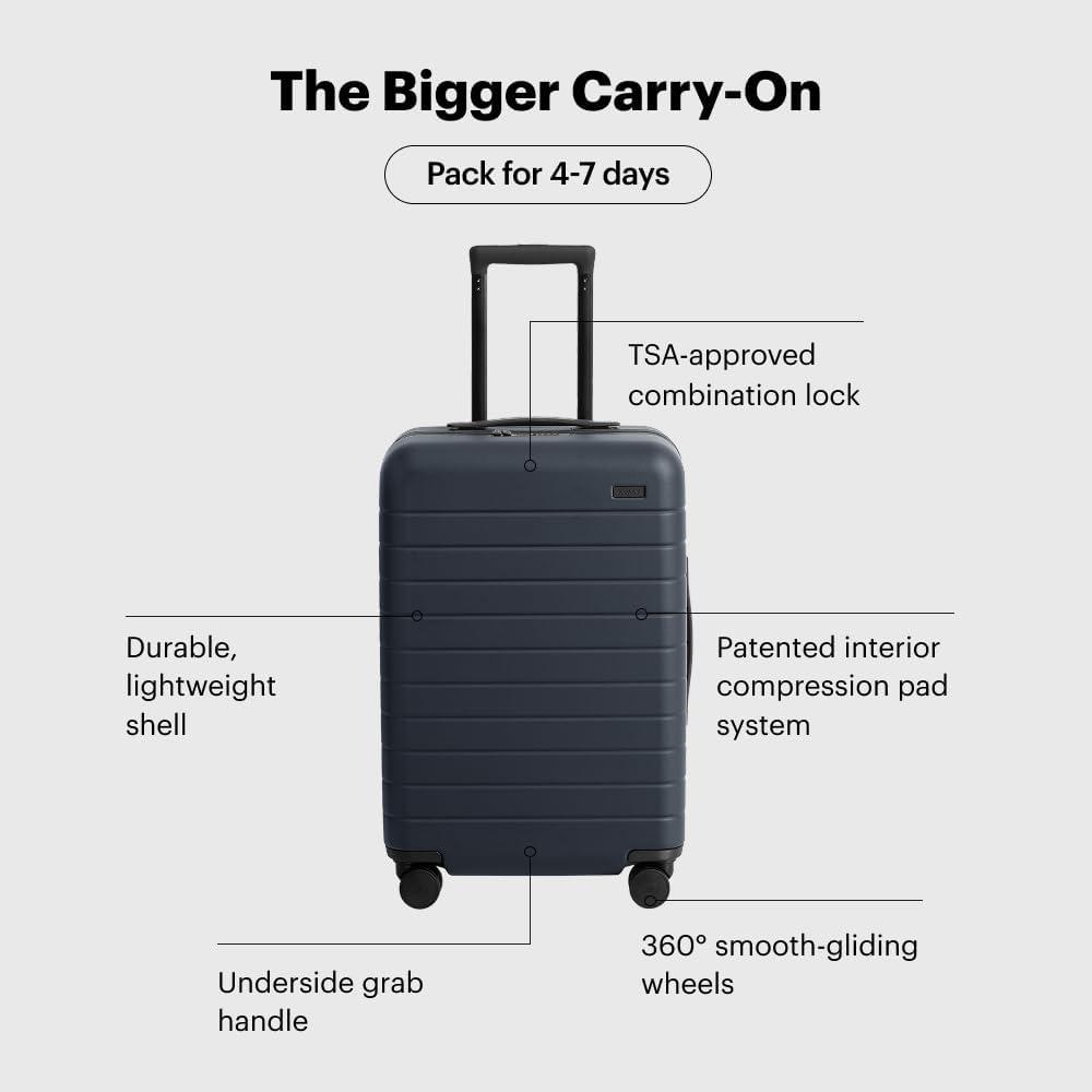 imageAway Bigger CarryOn Luggage Lightweight Hardside Large Suitcase with Spinner Wheels TSA Lock Airline Approved Jet BlackNavy Blue