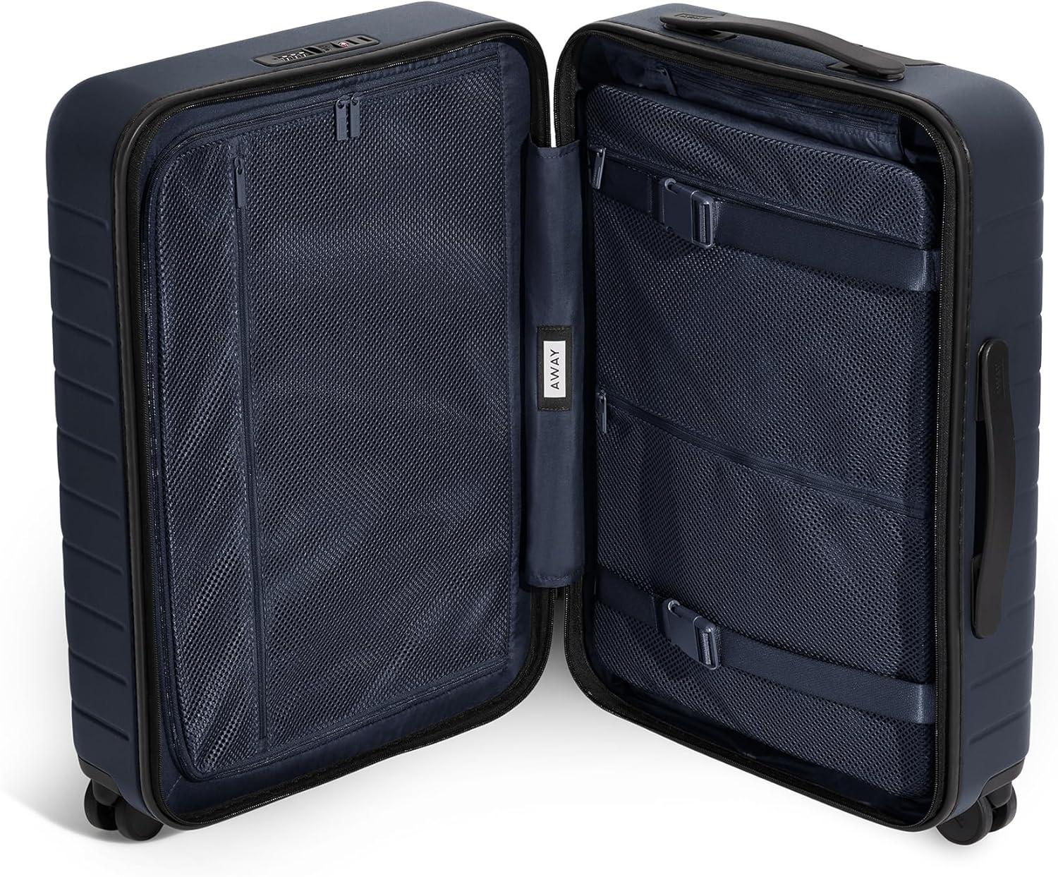 imageAway Bigger CarryOn Luggage Lightweight Hardside Large Suitcase with Spinner Wheels TSA Lock Airline Approved Jet BlackNavy Blue