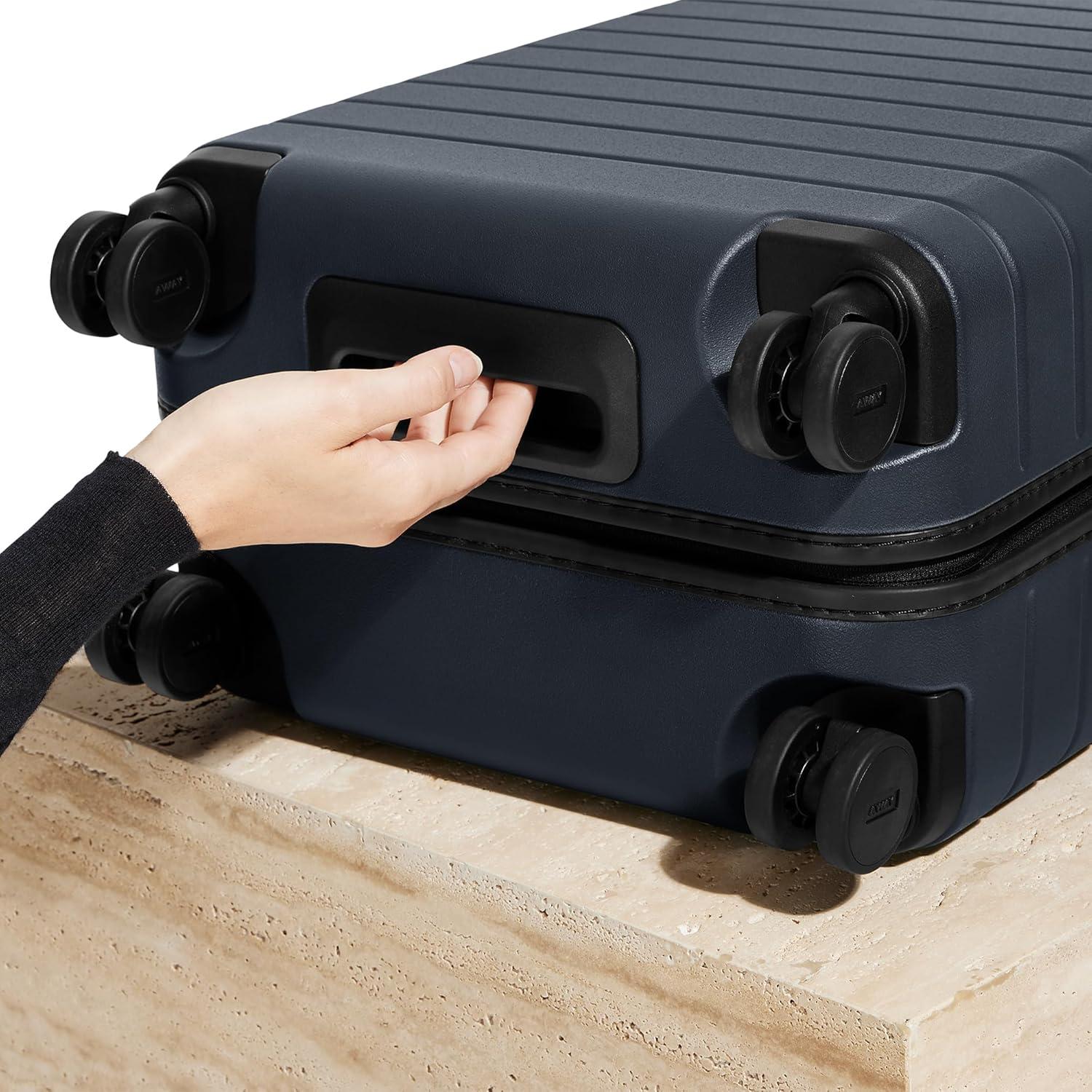 imageAway Bigger CarryOn Luggage Lightweight Hardside Large Suitcase with Spinner Wheels TSA Lock Airline Approved Jet BlackNavy Blue