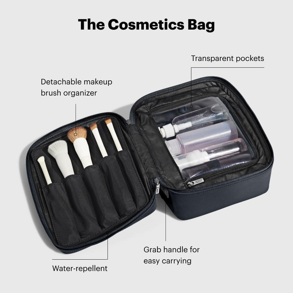 imageAway Cosmetics Bag Makeup Bag with Detachable Brush Roll Waterproof Clear Zip Pockets Travel Friendly Navy BlueJet Black