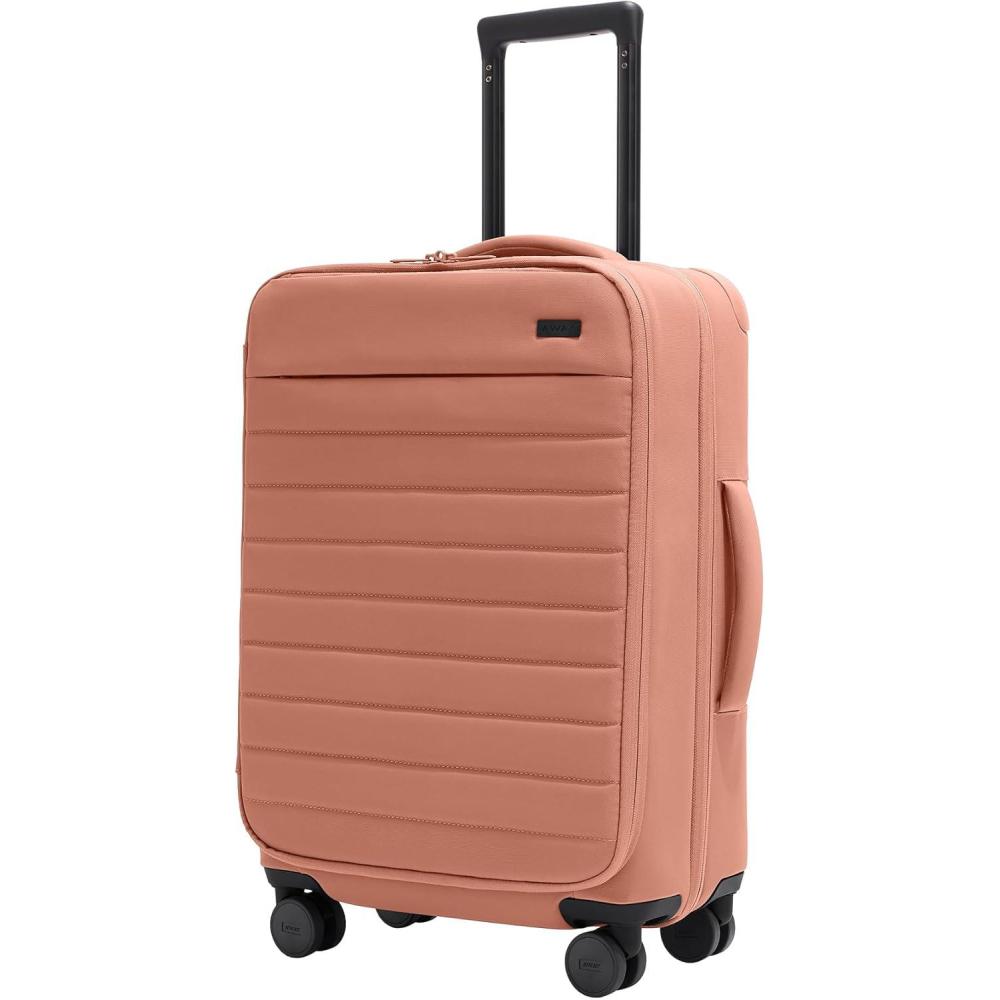 imageAway Softside Bigger CarryOn Suitcase 23 Inch Lightweight Expandable HighStrength Nylon Luggage With Spinner Wheels Meets Requirements for Most Major Airlines Clay PinkClay Pink