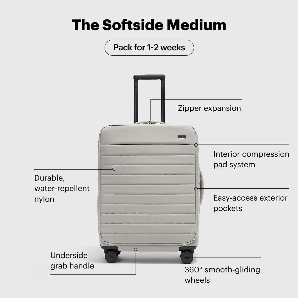 imageAway Softside Medium Checked Suitcase 26 Inch Lightweight Expandable Luggage For Men amp Women Durable Nylon Exterior TSA Approved Lock Ideal For Trips 12 Weeks Coast BlueGrey