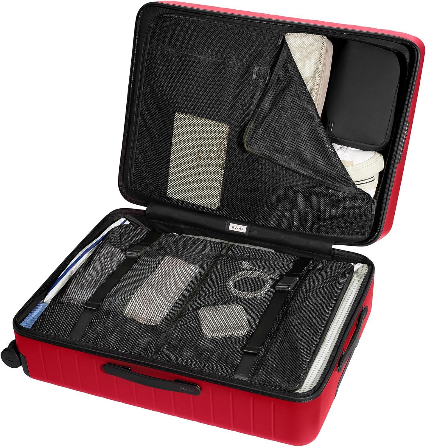 imageAway Large Checked Luggage 29 Inch Hardside Suitcase with Spinner Wheels Lightweight amp Durable TSA Lock Salt White MatteCherry Red