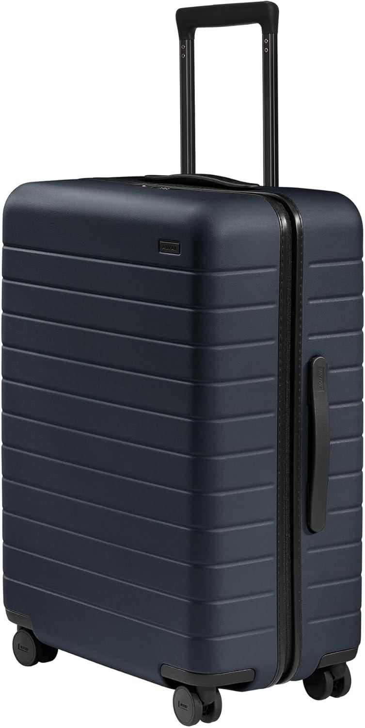 imageAway Medium Checked amp CarryOn Suitcases Navy Blue Durable Hardside Travel Duo