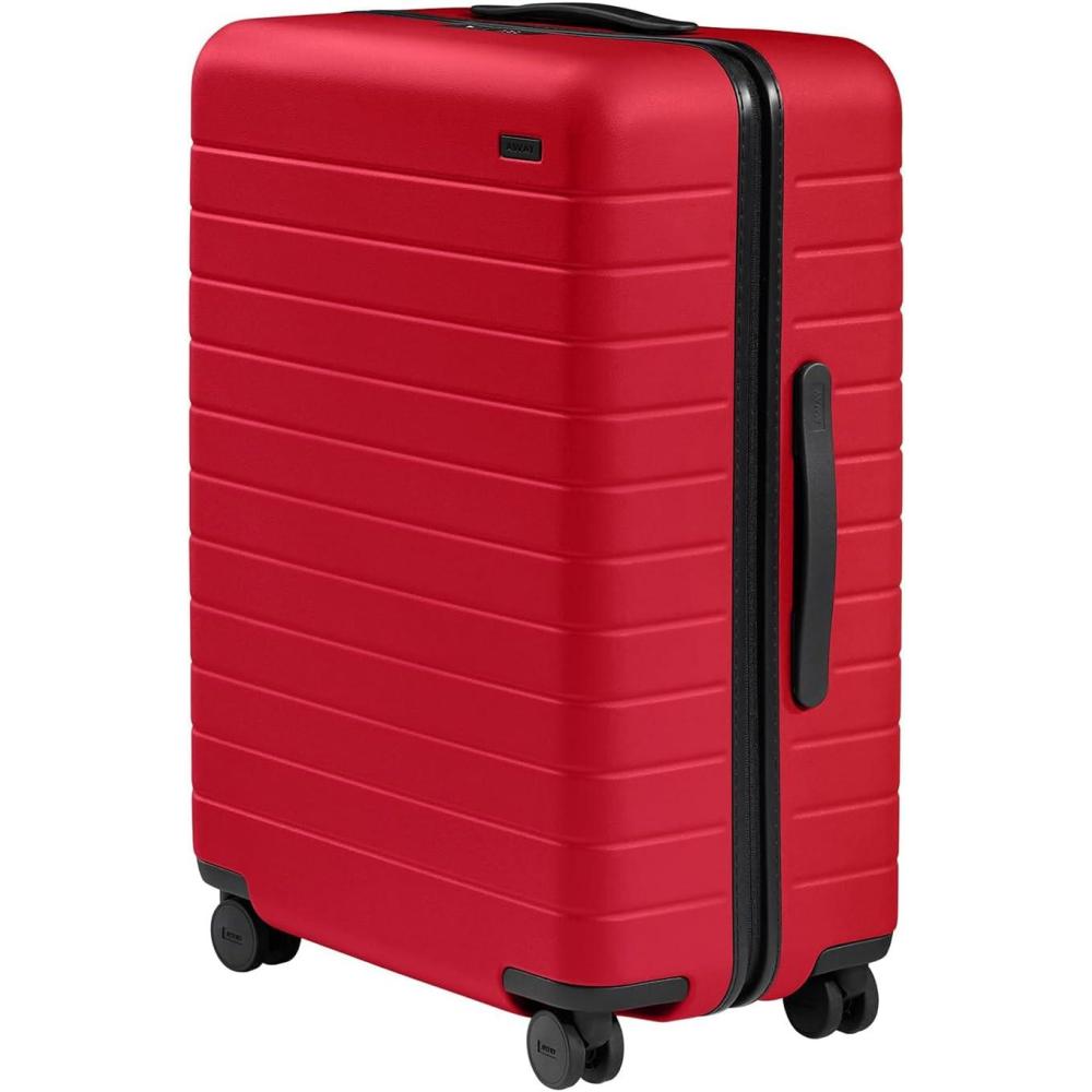 imageAway Medium Checked Luggage Lightweight Hard Shell Suitcase with Spinner Wheels Durable Rolling Luggage TSA Lock 26 Inch Salt White MatteCherry Red