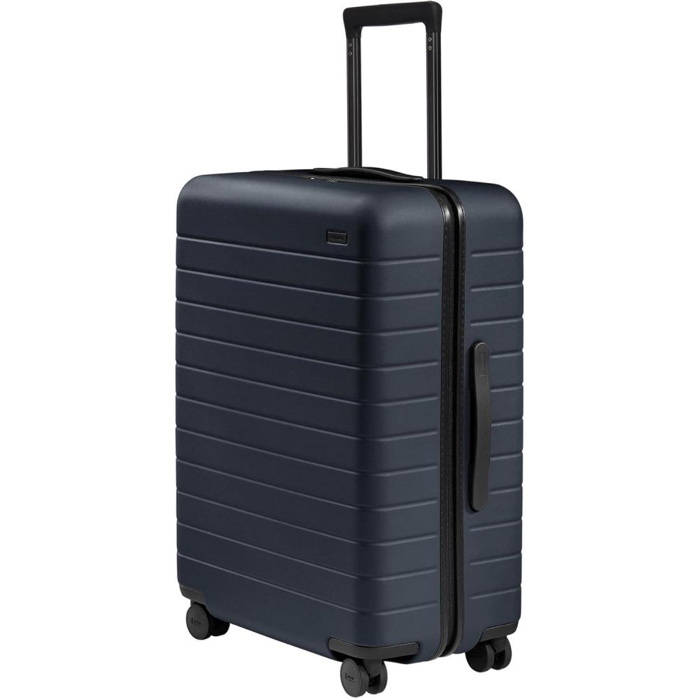 imageAway Medium Checked Luggage Lightweight Hard Shell Suitcase with Spinner Wheels Durable Rolling Luggage TSA Lock 26 Inch Salt White MatteNavy Blue