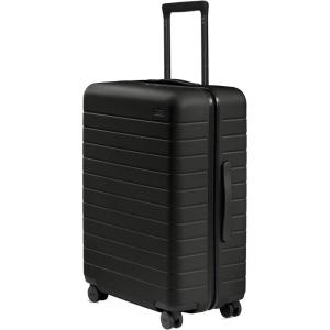 Away Medium Checked Luggage, Lightweight Hard Shell Suitcase with Spinner Wheels, Durable Rolling Luggage, TSA Lock, 26 Inch, Salt White Matte(Jet Black)