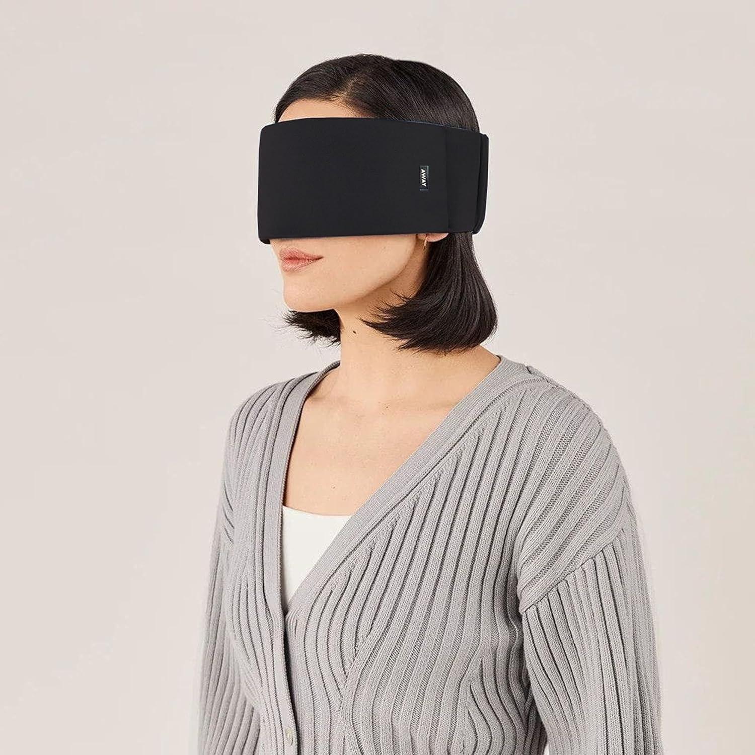 imageAway Sleep Mask Premium Thermoregulating Eye Mask for Sleeping amp Travel100 Blackout Soft Contoured Packable Hidden Earplug Pocket Jet BlackNavy Blue