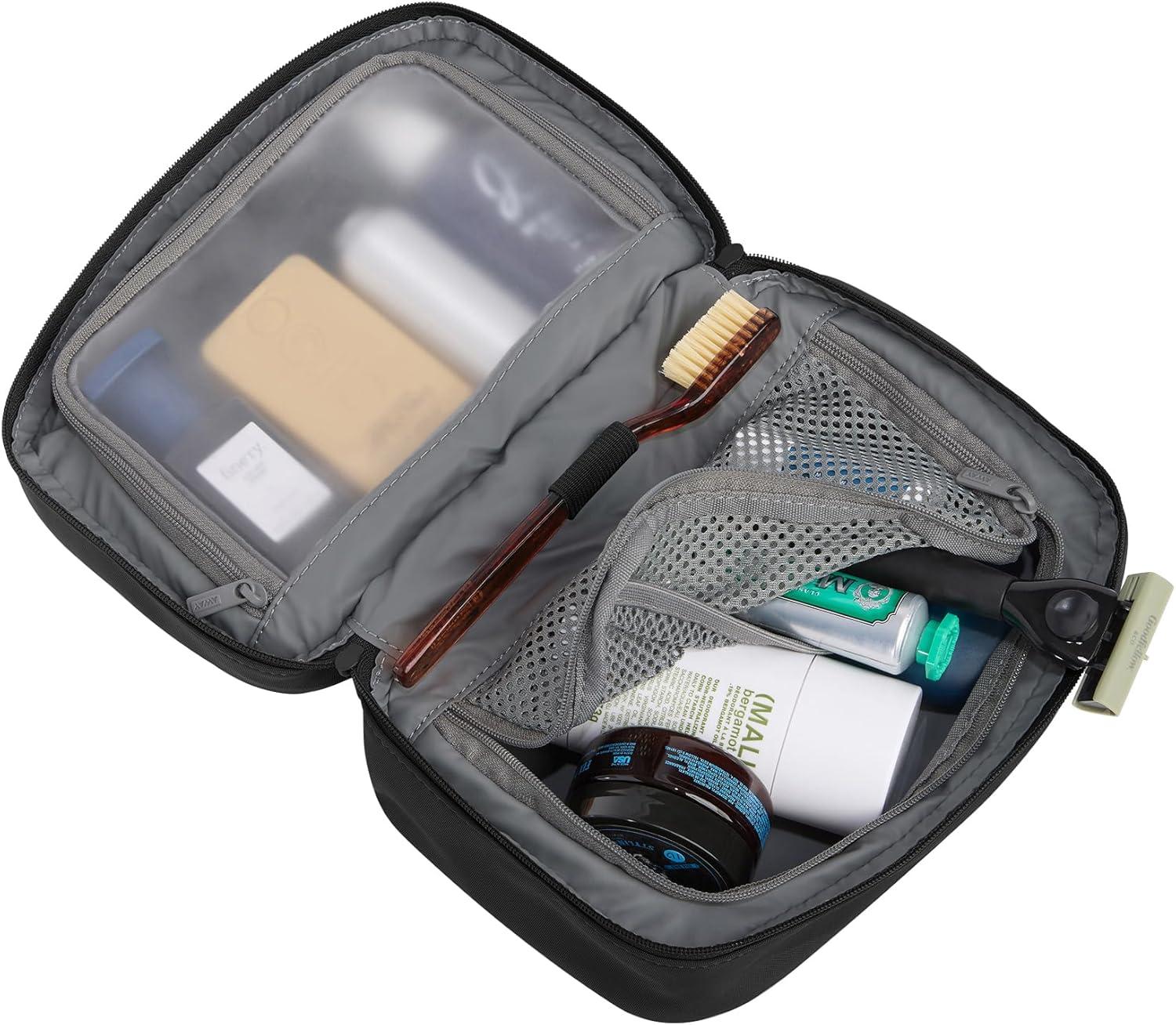 imageAway Toiletry Bag Small Lightweight Travel Pouch Compact Travel Organizer with Multiple Compartments Navy BlueJet Black