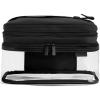 imageAway Clear Cosmetic Case for Travel TSA Approved Double Compartment Makeup amp Cosmetic Organizer with Leather Handle Transparent CarryOn Pouch for Toiletries Brushes amp EssentialsJet Black
