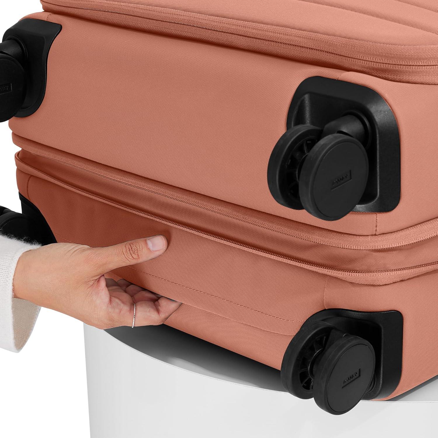 imageAway Bigger CarryOn and Medium Checked Luggage Set Lightweight Softside Suitcase with Spinner Wheels Clay Pink