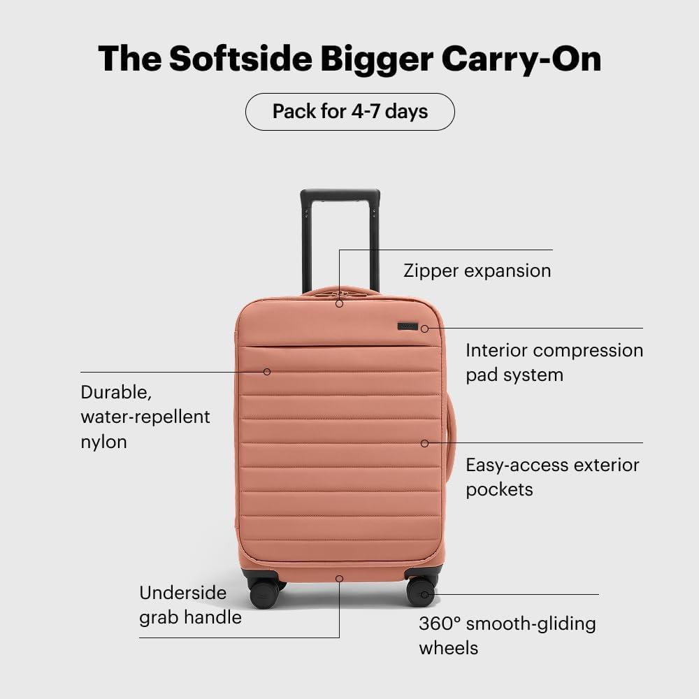imageAway Bigger CarryOn and Medium Checked Luggage Set Lightweight Softside Suitcase with Spinner Wheels Clay Pink