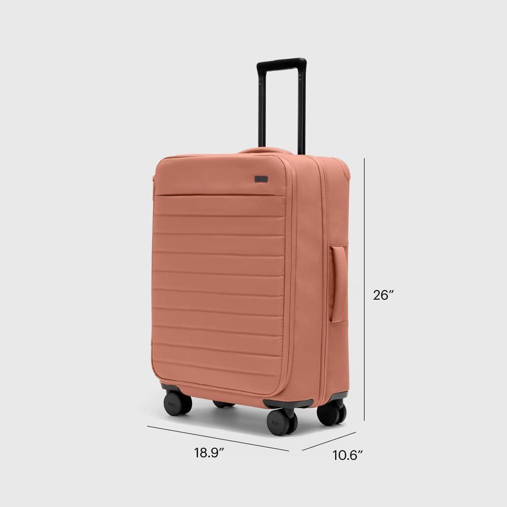 imageAway Bigger CarryOn and Medium Checked Luggage Set Lightweight Softside Suitcase with Spinner Wheels Clay Pink