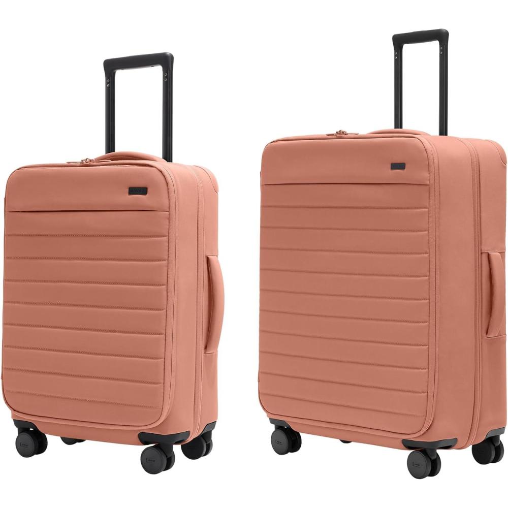 imageAway Bigger CarryOn and Medium Checked Luggage Set Lightweight Softside Suitcase with Spinner Wheels Clay Pink