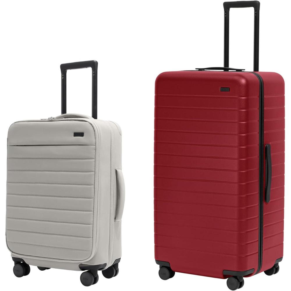 imageAway Travel Duo Bigger CarryOn Softside Luggage and 31 inch Hardside Large Trunk Luggage Cloud Gray amp Tango Red