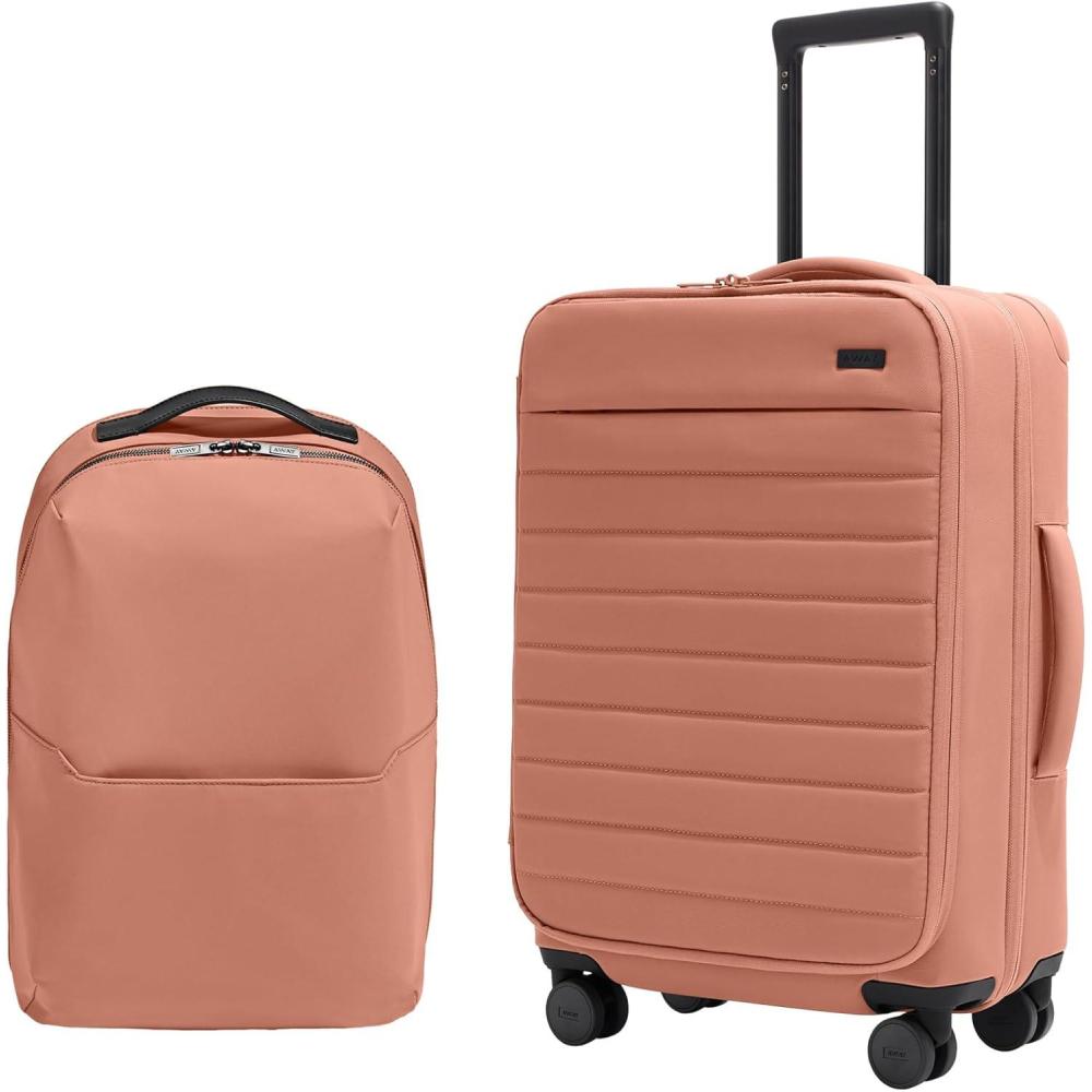 imageAway Travel Duo Bigger CarryOn Softside Luggage and Everywhere Zip Backpack Clay Pink