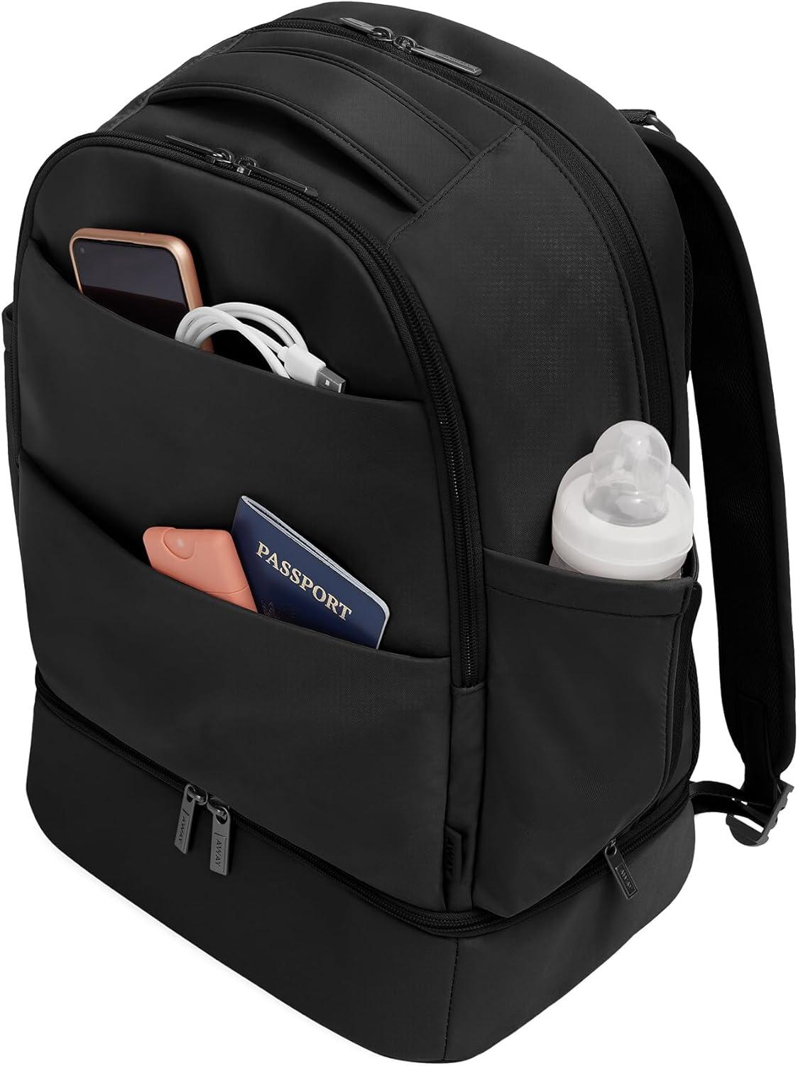 imageAway Double Diaper Backpack Lightweight Baby Diaper Bag Backpack for Mom amp Dad Spacious Comfortable Travel Ready Jet Black