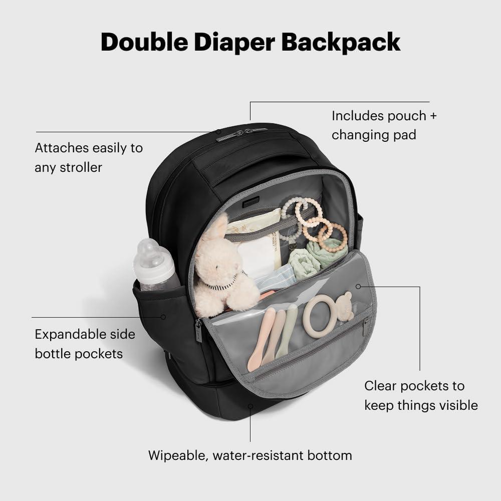 imageAway Double Diaper Backpack Lightweight Baby Diaper Bag Backpack for Mom amp Dad Spacious Comfortable Travel Ready Jet Black