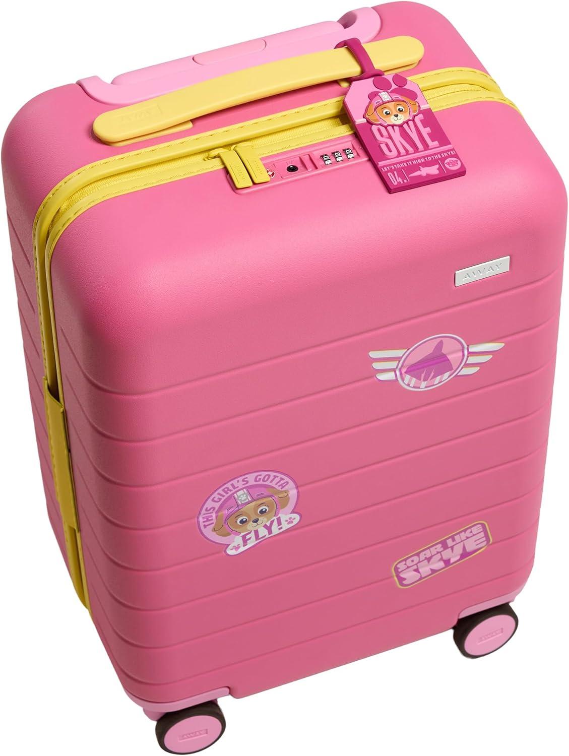 imageAway PAW Patrol Kids Carry On Luggage Lightweight Rolling Suitcase for Children TSAApproved Spinner Wheels Travel Suitcase for Toddlers amp Kids Chase Badge BlueSkye Pilot Pink