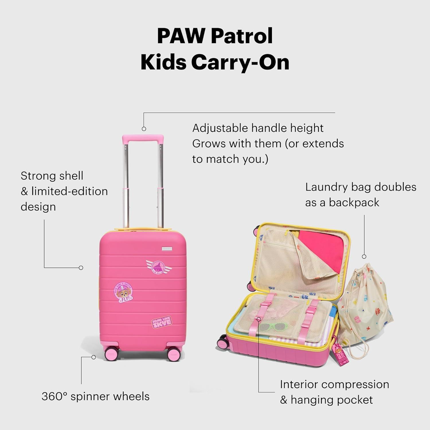 imageAway PAW Patrol Kids Carry On Luggage Lightweight Rolling Suitcase for Children TSAApproved Spinner Wheels Travel Suitcase for Toddlers amp Kids Chase Badge BlueSkye Pilot Pink