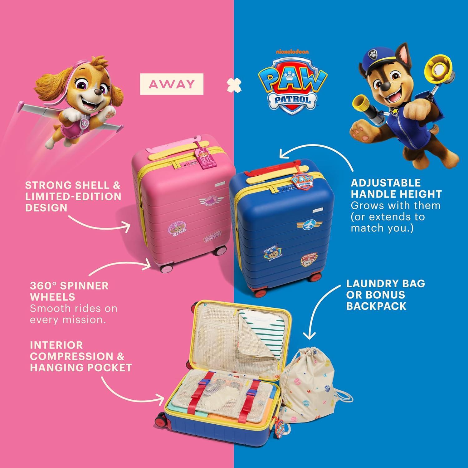 imageAway PAW Patrol Kids Carry On Luggage Lightweight Rolling Suitcase for Children TSAApproved Spinner Wheels Travel Suitcase for Toddlers amp Kids Chase Badge BlueSkye Pilot Pink