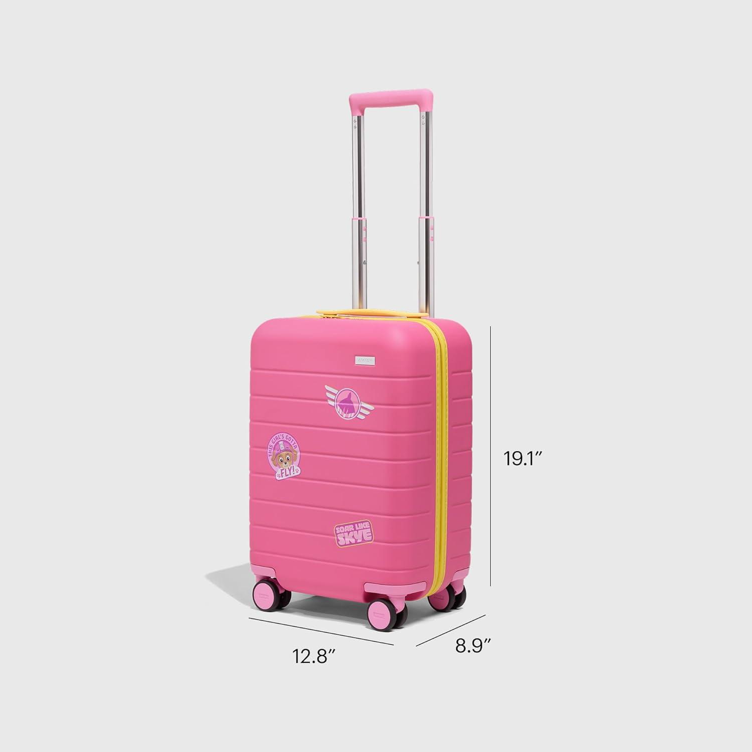 imageAway PAW Patrol Kids Carry On Luggage Lightweight Rolling Suitcase for Children TSAApproved Spinner Wheels Travel Suitcase for Toddlers amp Kids Chase Badge BlueSkye Pilot Pink