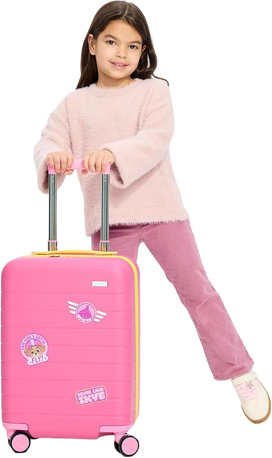 imageAway PAW Patrol Kids Carry On Luggage Lightweight Rolling Suitcase for Children TSAApproved Spinner Wheels Travel Suitcase for Toddlers amp Kids Chase Badge BlueSkye Pilot Pink