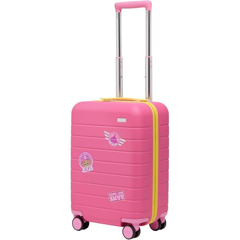 imageAway PAW Patrol Kids Carry On Luggage Lightweight Rolling Suitcase for Children TSAApproved Spinner Wheels Travel Suitcase for Toddlers amp Kids Chase Badge BlueSkye Pilot Pink