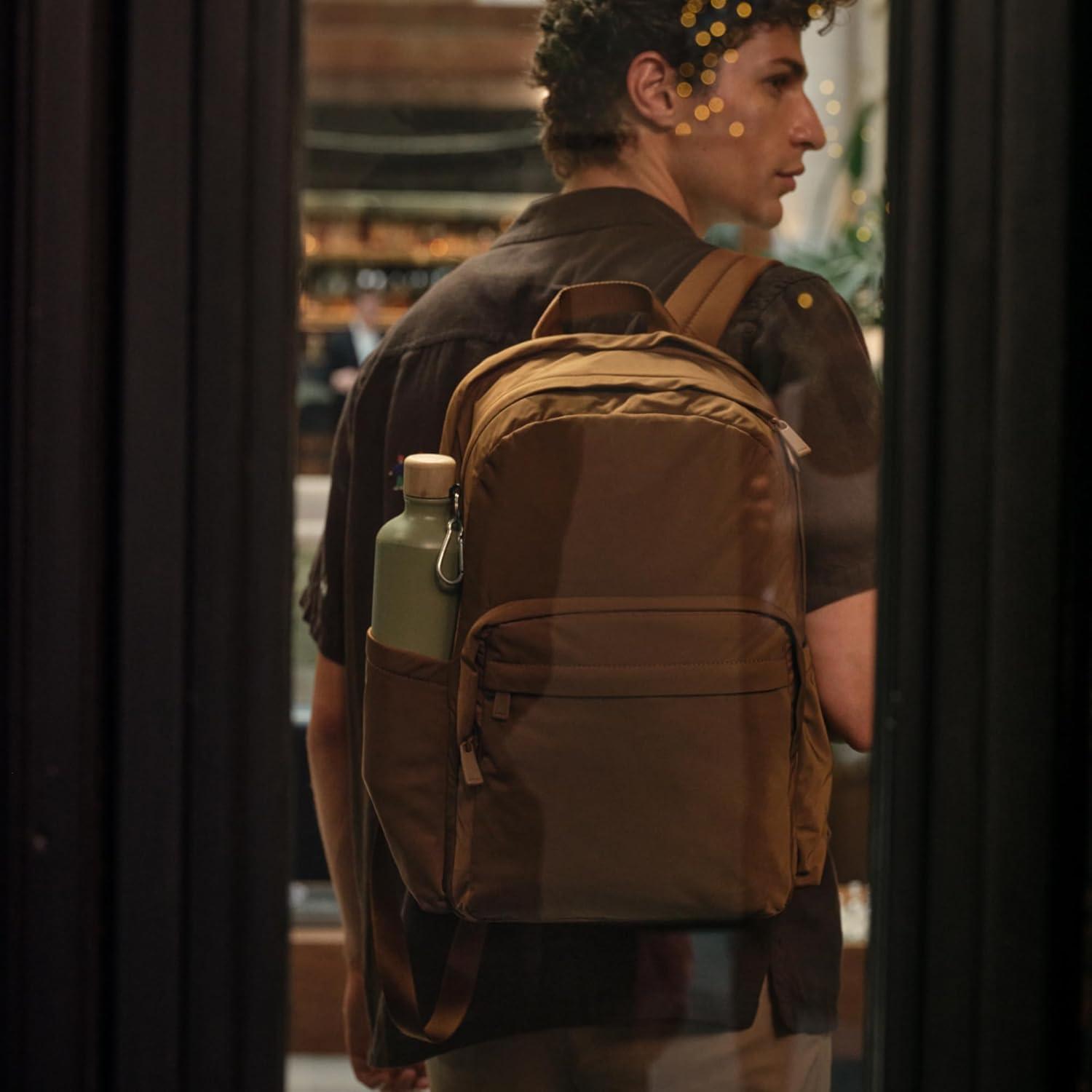 imageAway Featherlight Large Backpack for Travel amp Work Ergonomic Lightweight Bag with 16 Inch Laptop Sleeve Passport Pocket amp Trolley SleeveJet BlackAmaro Brown