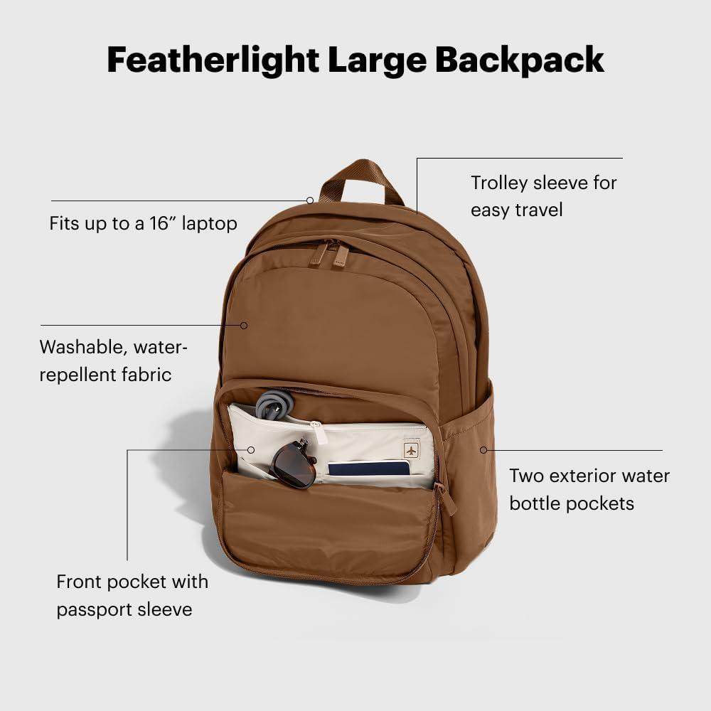 imageAway Featherlight Large Backpack for Travel amp Work Ergonomic Lightweight Bag with 16 Inch Laptop Sleeve Passport Pocket amp Trolley SleeveJet BlackAmaro Brown