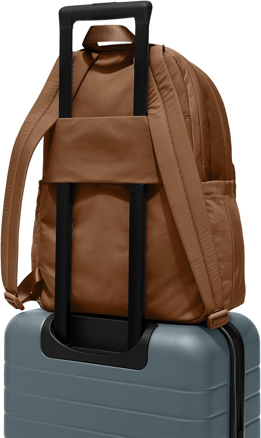 imageAway Featherlight Large Backpack for Travel amp Work Ergonomic Lightweight Bag with 16 Inch Laptop Sleeve Passport Pocket amp Trolley SleeveJet BlackAmaro Brown