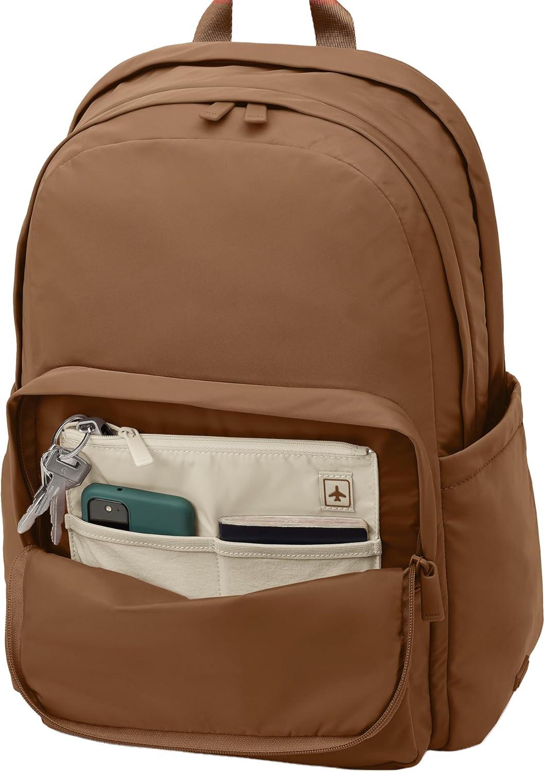 imageAway Featherlight Large Backpack for Travel amp Work Ergonomic Lightweight Bag with 16 Inch Laptop Sleeve Passport Pocket amp Trolley SleeveJet BlackAmaro Brown