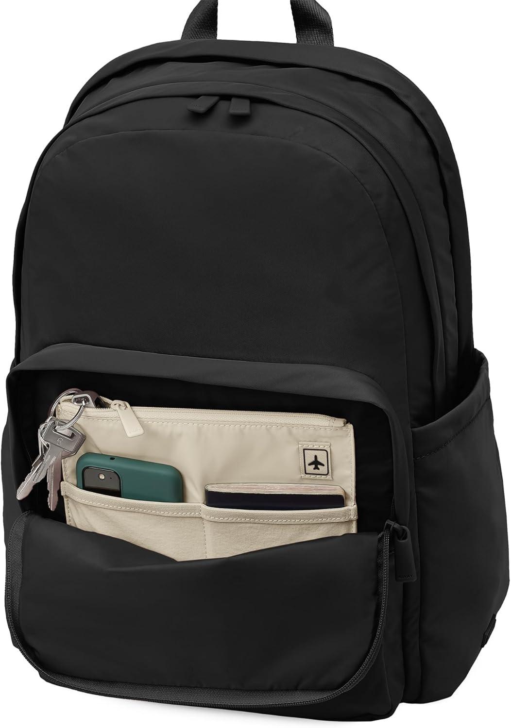 imageAway Featherlight Large Backpack for Travel amp Work Ergonomic Lightweight Bag with 16 Inch Laptop Sleeve Passport Pocket amp Trolley SleeveJet BlackJet Black