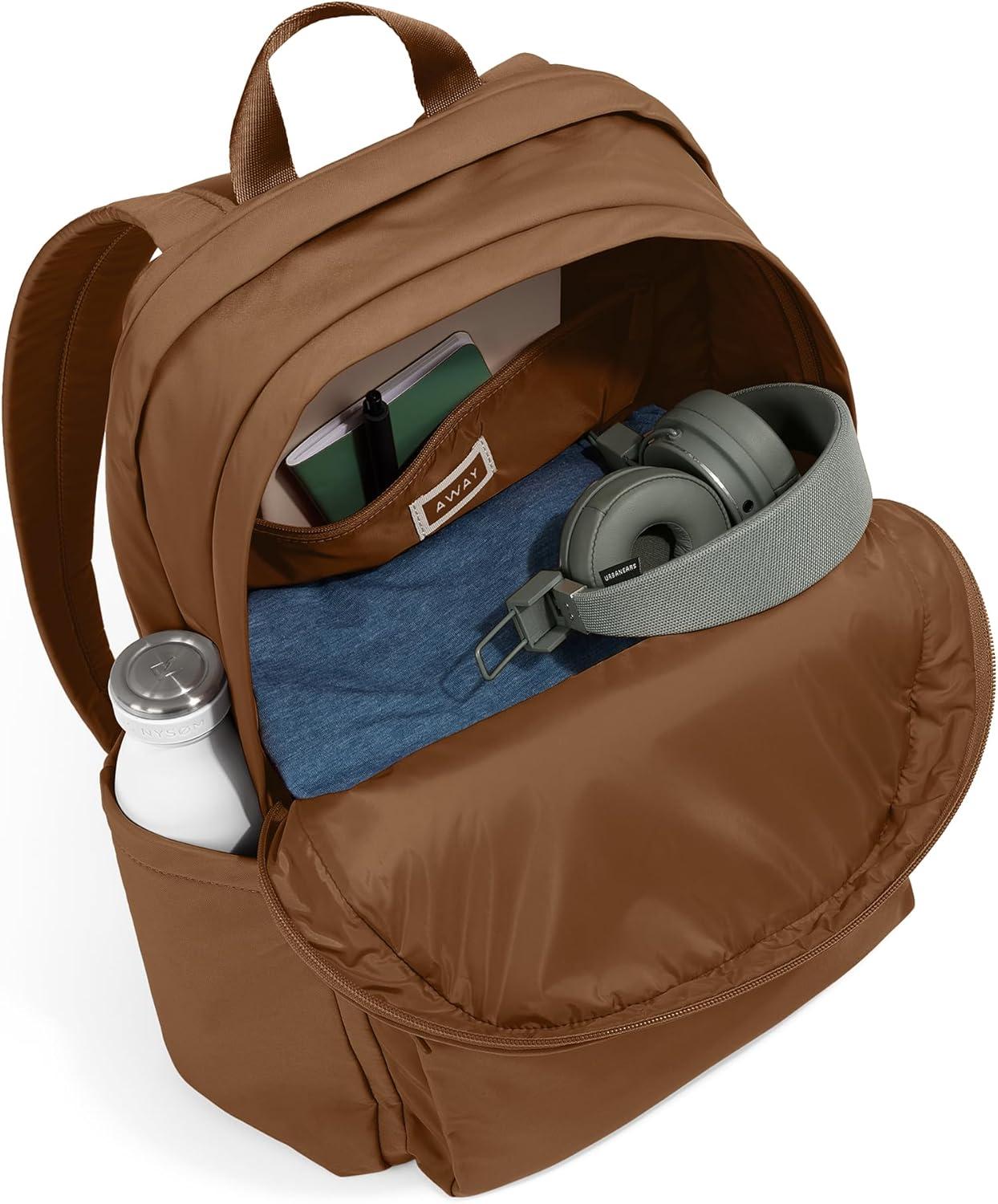 imageAway Featherlight Large Backpack for Travel amp Work Ergonomic Lightweight Bag with 16 Inch Laptop Sleeve Passport Pocket amp Trolley SleeveJet BlackAmaro Brown