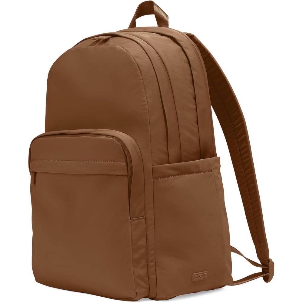 imageAway Featherlight Large Backpack for Travel amp Work Ergonomic Lightweight Bag with 16 Inch Laptop Sleeve Passport Pocket amp Trolley SleeveJet BlackAmaro Brown