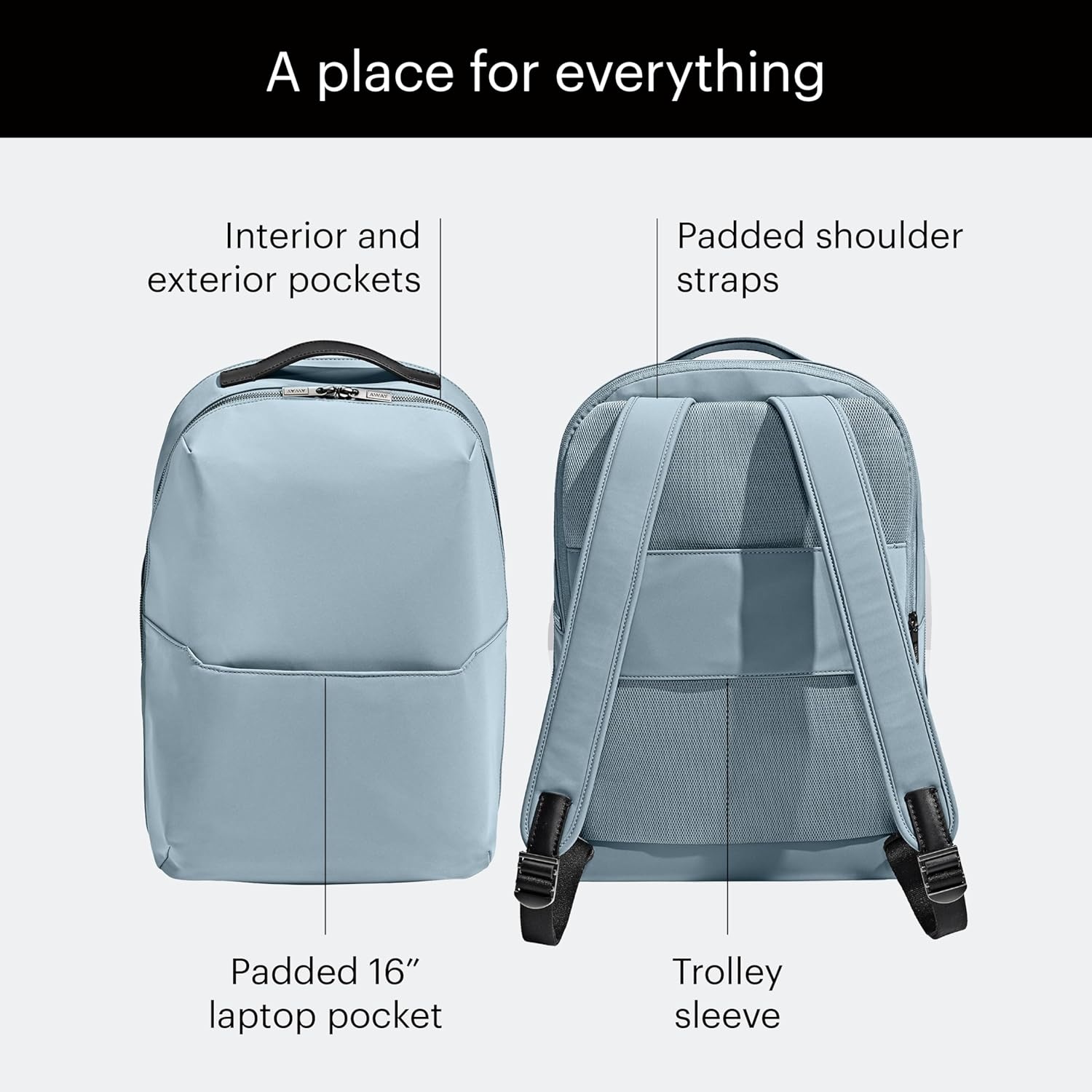 imageAway Amazon Exclusive The Everywhere Zip Backpack Personal Item Airline Approved Backpack with 16 Padded Laptop Sleeve Water Bottle Pocket Interior and Exterior Pockets Sky BlueSky Blue