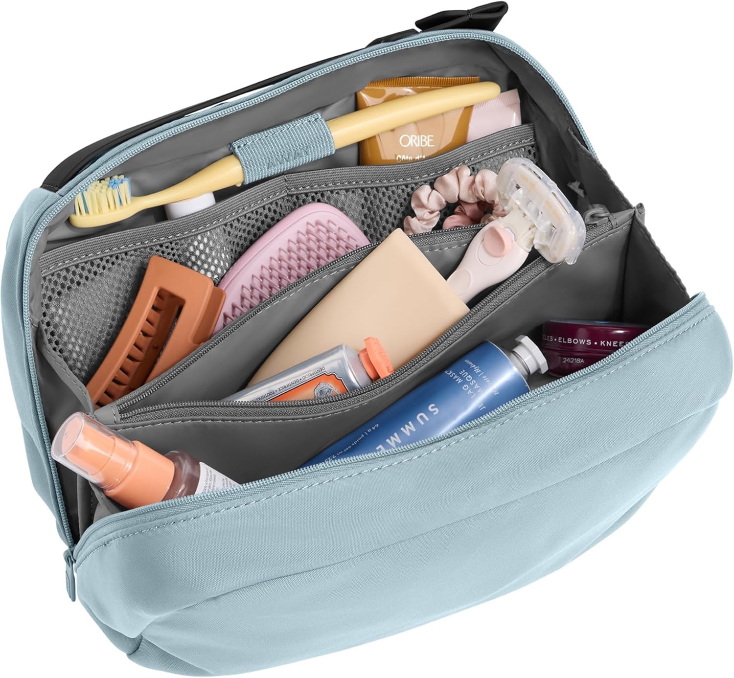 imageAway Amazon Exclusive Large Toiletry Bag WaterRepellent Travel Toiletry Bag with Clamshell Opening Interior Compartments Exterior Zip Pocket Sky BlueSky Blue