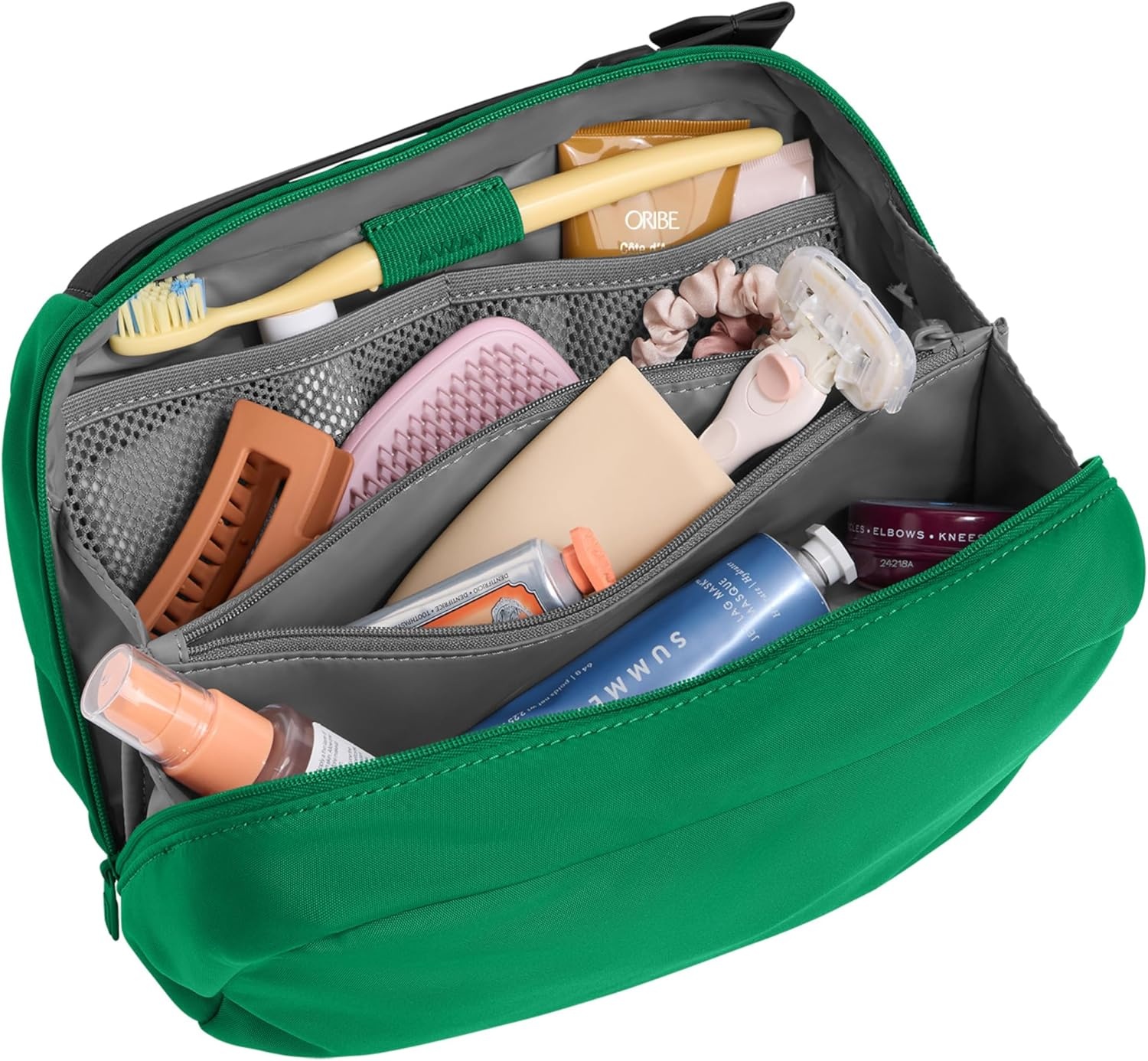 imageAway Amazon Exclusive Large Toiletry Bag WaterRepellent Travel Toiletry Bag with Clamshell Opening Interior Compartments Exterior Zip Pocket Sky BluePalm Green