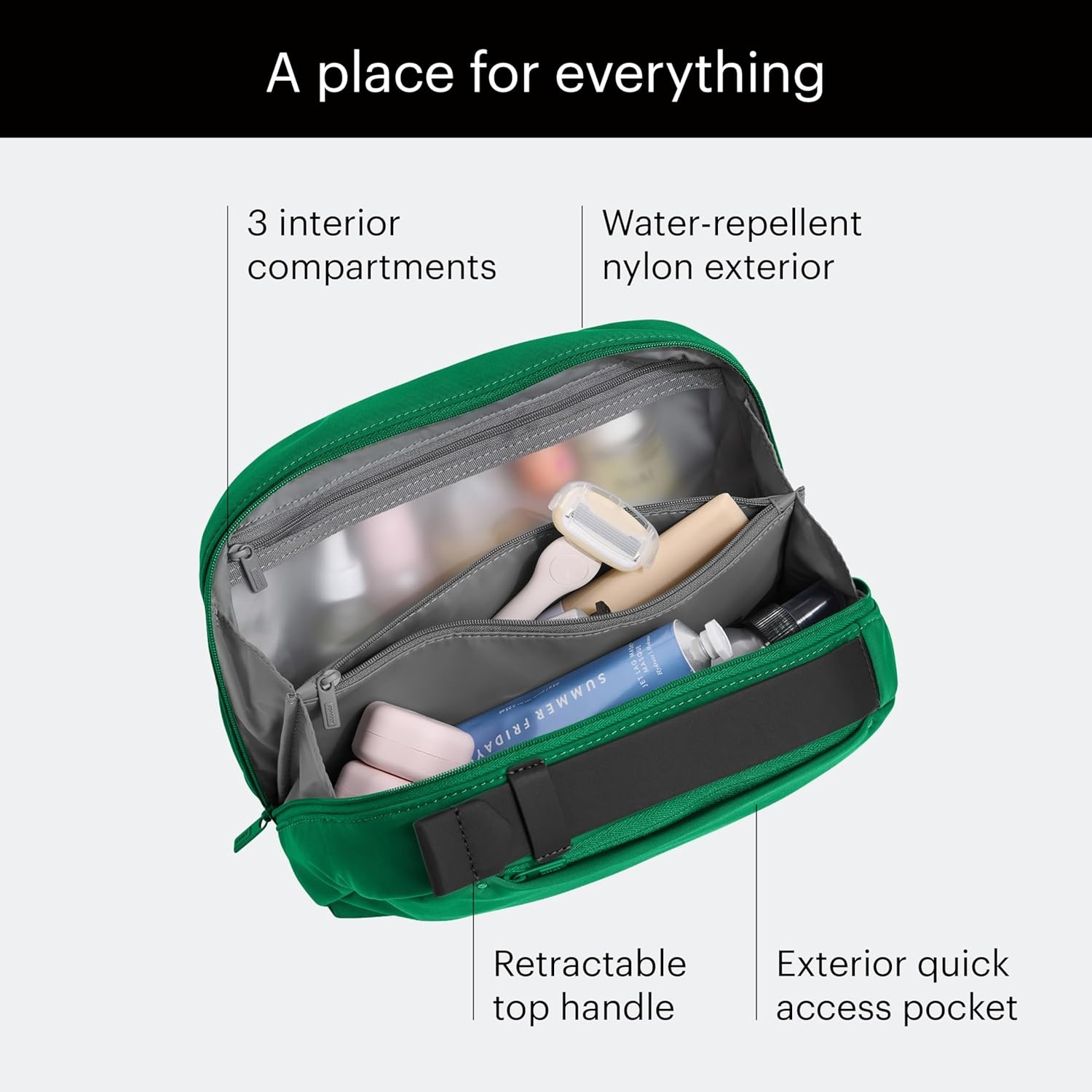 imageAway Amazon Exclusive Large Toiletry Bag WaterRepellent Travel Toiletry Bag with Clamshell Opening Interior Compartments Exterior Zip Pocket Sky BluePalm Green