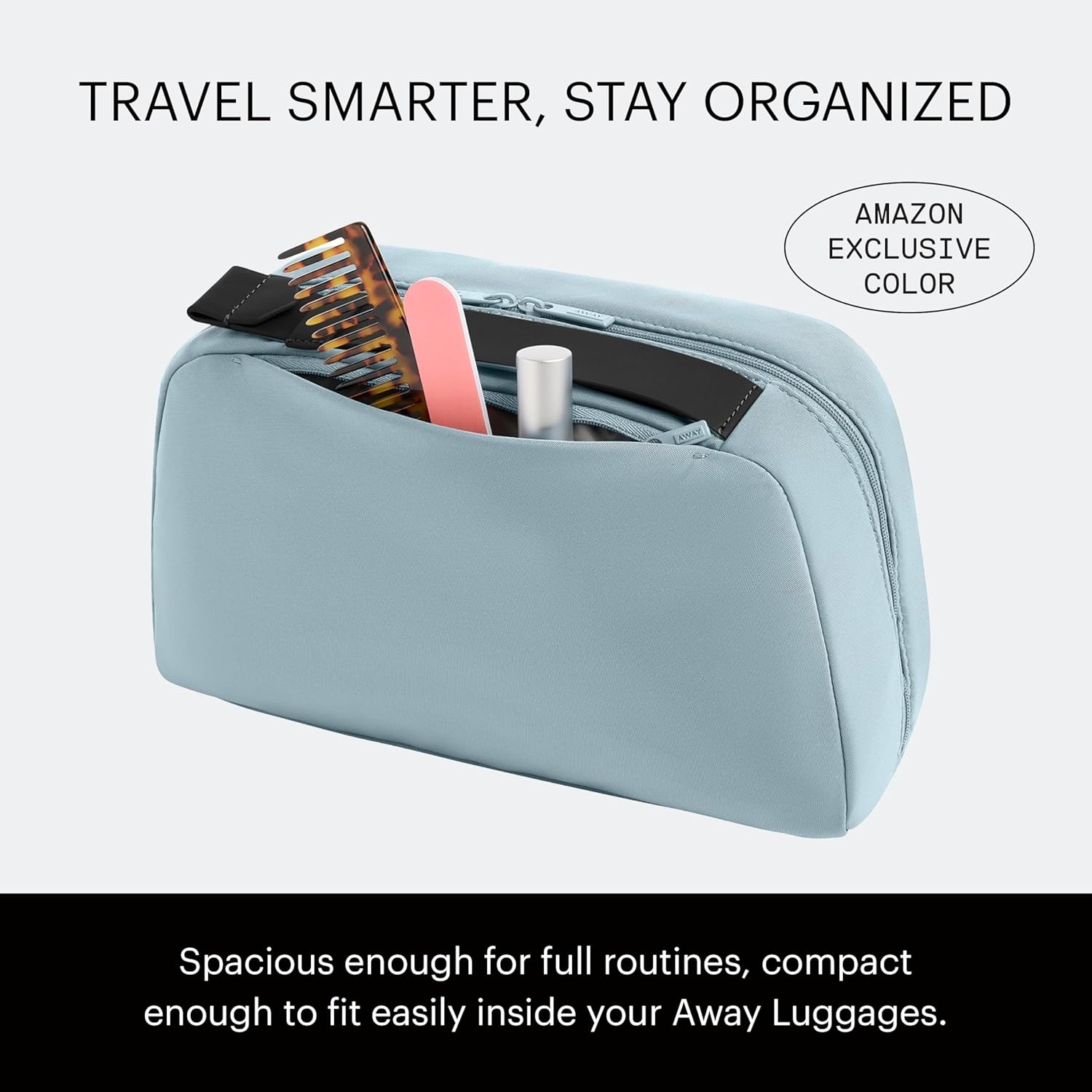 imageAway Amazon Exclusive Large Toiletry Bag WaterRepellent Travel Toiletry Bag with Clamshell Opening Interior Compartments Exterior Zip Pocket Sky BlueSky Blue