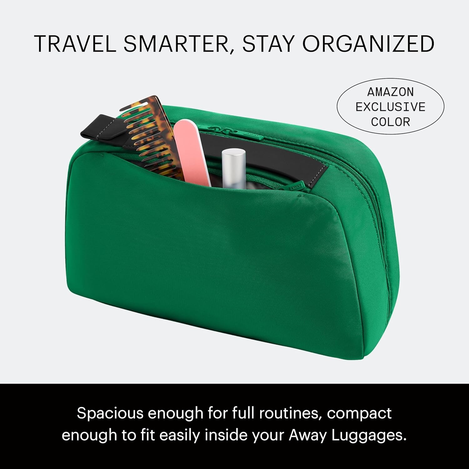 imageAway Amazon Exclusive Large Toiletry Bag WaterRepellent Travel Toiletry Bag with Clamshell Opening Interior Compartments Exterior Zip Pocket Sky BluePalm Green