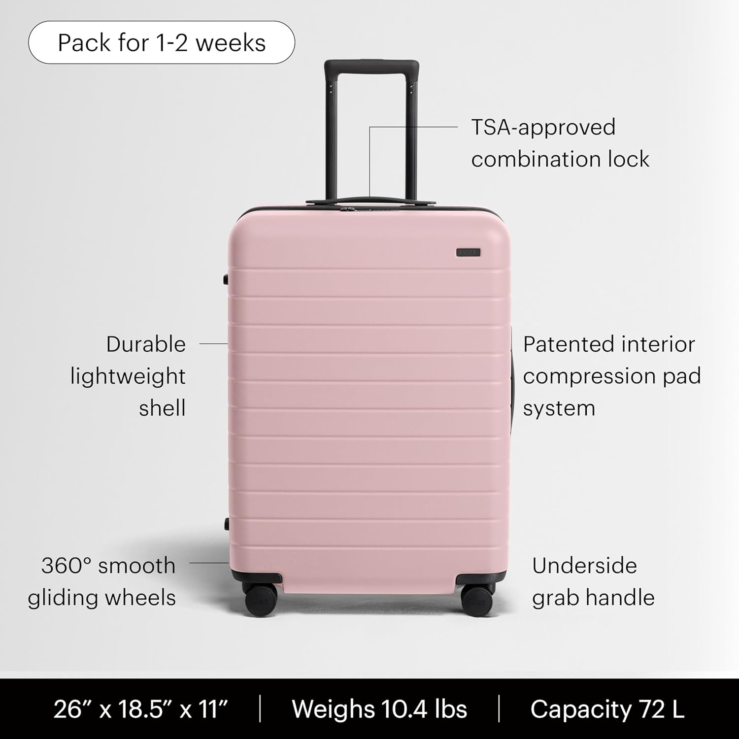 image:imageAway Amazon Exclusive Large Checked Luggage 29Inch Lightweight Hardside Suitcase with Four WhisperGlide 360 Spinner Wheels Interior Compression System TSAAccepted Lock Sky BlueBlush Pink