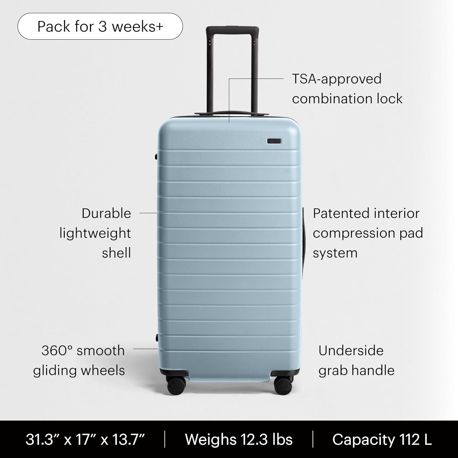 image:imageAway Amazon Exclusive Large Checked Luggage 29Inch Lightweight Hardside Suitcase with Four WhisperGlide 360 Spinner Wheels Interior Compression System TSAAccepted Lock Sky BlueSky Blue