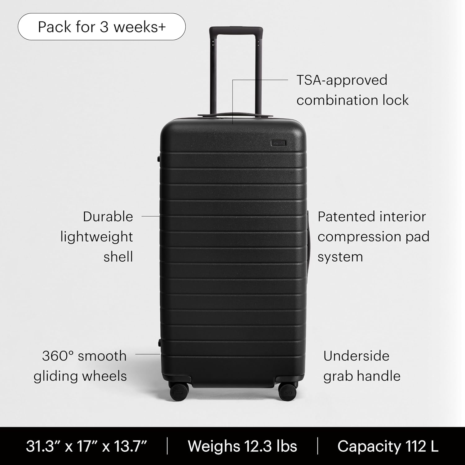 image:imageAway Amazon Exclusive Large Checked Luggage 29Inch Lightweight Hardside Suitcase with Four WhisperGlide 360 Spinner Wheels Interior Compression System TSAAccepted Lock Sky BlueJet Black