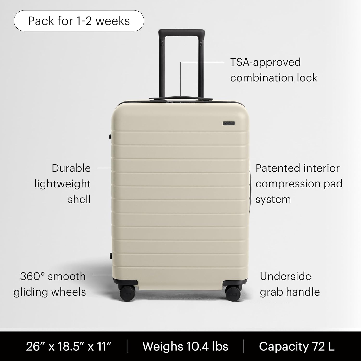 image:imageAway Amazon Exclusive Large Checked Luggage 29Inch Lightweight Hardside Suitcase with Four WhisperGlide 360 Spinner Wheels Interior Compression System TSAAccepted Lock Sky BlueSalt White