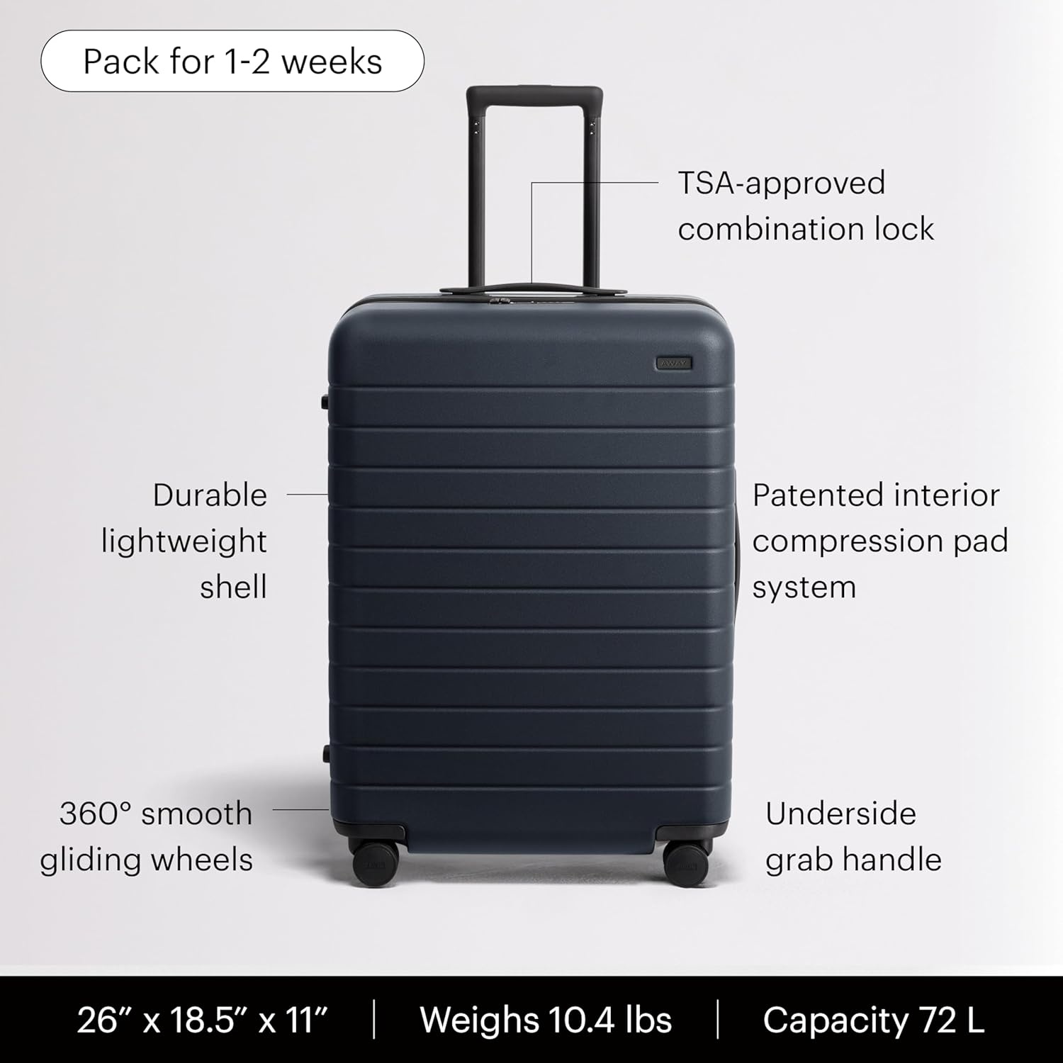 image:imageAway Amazon Exclusive Large Checked Luggage 29Inch Lightweight Hardside Suitcase with Four WhisperGlide 360 Spinner Wheels Interior Compression System TSAAccepted Lock Sky BlueNavy Blue