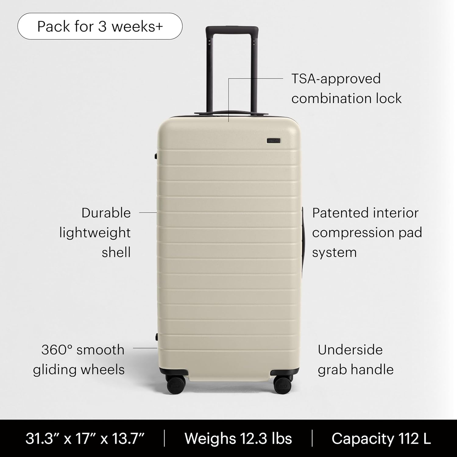 image:imageAway Amazon Exclusive Large Checked Luggage 29Inch Lightweight Hardside Suitcase with Four WhisperGlide 360 Spinner Wheels Interior Compression System TSAAccepted Lock Sky BlueSalt White
